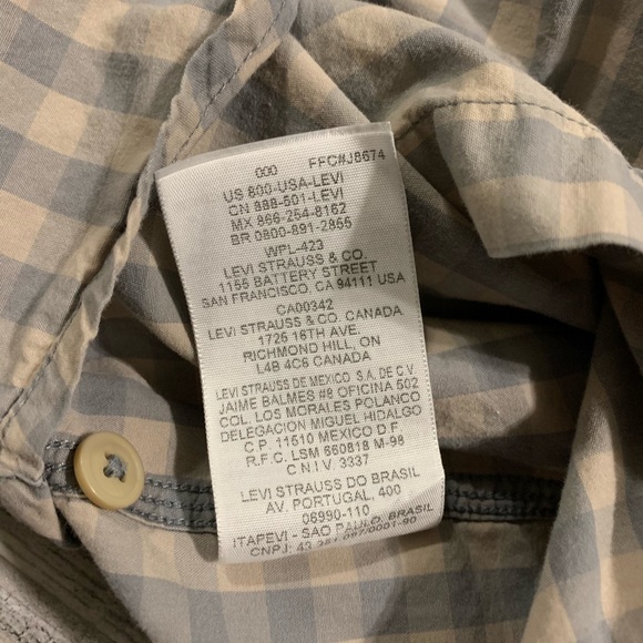 Levis Shirt Mens Medium Grey/Blue Plaid Fall Long Sleeve Casual Pocket Button Up - Picture 8 of 10